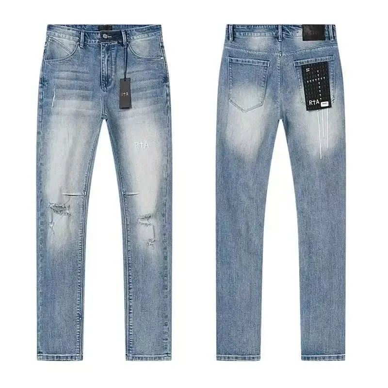 2026 RTA Men's Slim Fit Jeans Collection Distressed Ripped Paint Splatter Studded Patch Vintage Washed Streetwear Fashion Pants — image 7