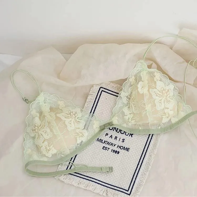 French Lace Bralette Small Bust Women Wireless Ultra Thin Sexy Embroidery Mesh No Underwire Push Up Comfort Bra Set BANERDANNI — image 8