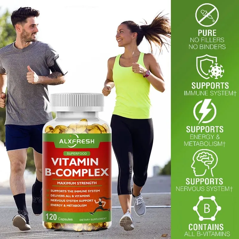 Alxfresh Vitamine B-complex met vitamine C - Immuungezondheid Energieondersteuning en ondersteuning van het zenuwstelsel - Vegetarische capsule zonder GMO — image 2