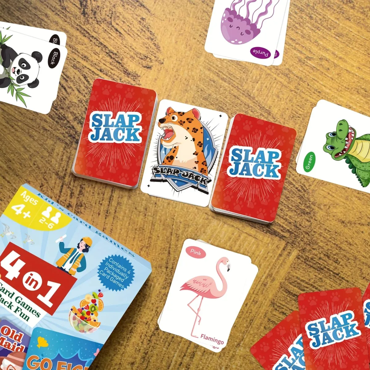 4 in 1 Kids Card Games: Go Fish Old Maid Memory Match Slap Jack; Birthday Gifts for Boys and Girls Ages 4+; Educational Game — image 3