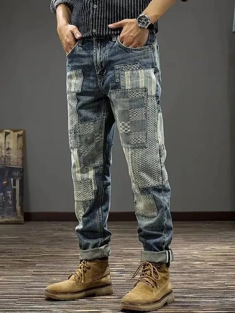 Autumn and Spring New Fashion Trend Retro Sports Straight Leg Printed Jeans Men's Casual Loose Comfortable High Quality Pants — image 2