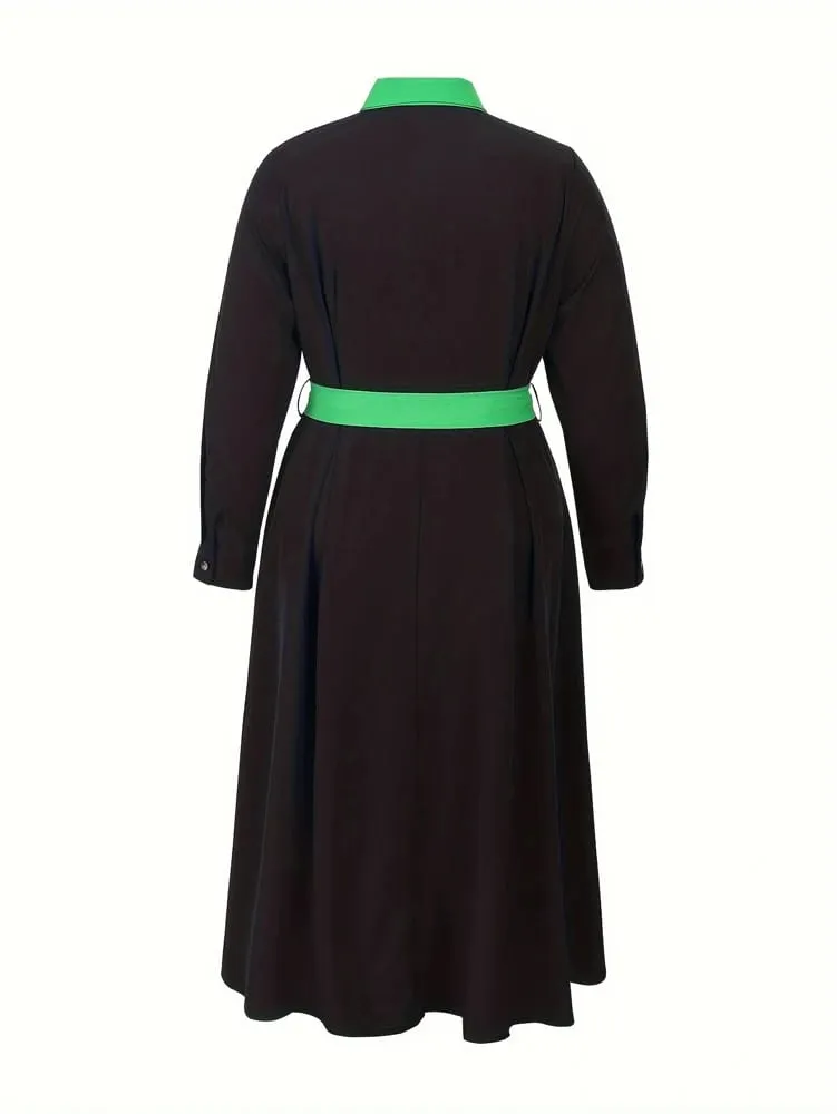 Plus Size Women's Elegant Dress: Elegant Sleeveless Front-tie Button Closure Stand-up Collar Perfect For Graduation Season — image 3