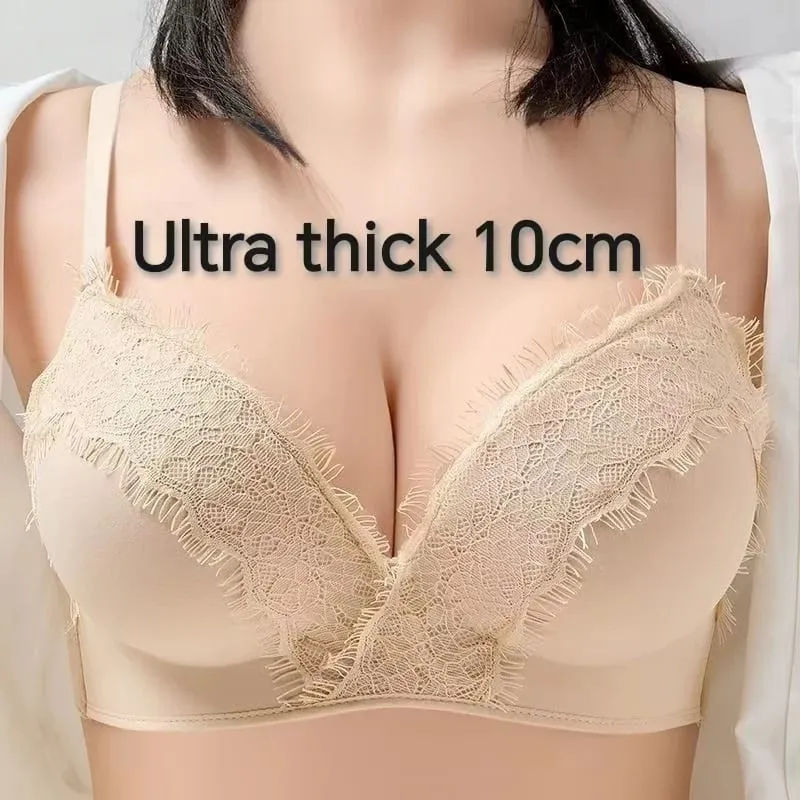2026 Super Thick 10CM Sexy Lace Bra Flat Chest Special Lingerie Small Breast Gathering No Steel Ring Special Thick Cup Bra — image 4