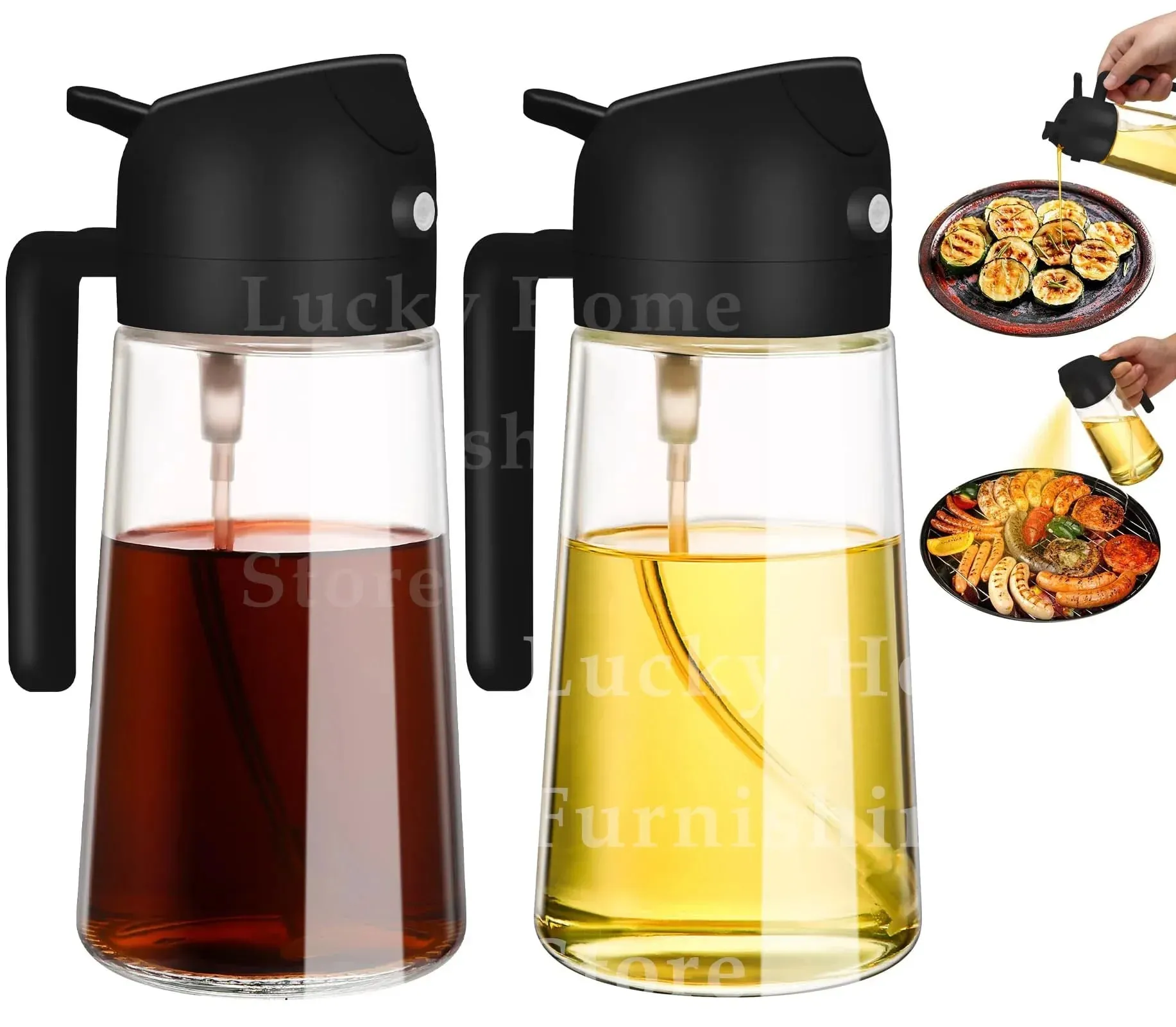 500ML 2-in-1 Dual Use Plastic Olive Oil Sprayer Dispenser Spray Pour Bottle Vinegar Mister Air Fryer BBQ Salad Kitchen Tools