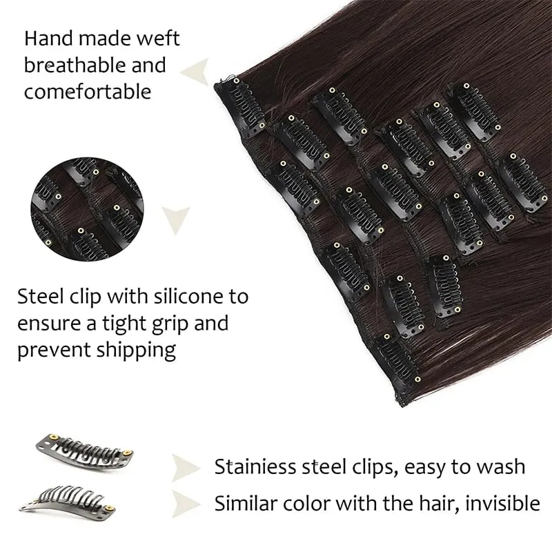6PC Long Clip in Hair Extensions Brown Synthetic Straight Clip-in Hairpieces 24 inch Straight Hair Piece Extensions for Women — image 6
