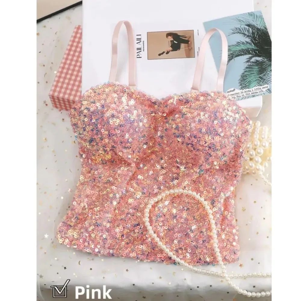 Shiny Sequin Sequin One-Piece Tank Top Fixed Wrap Chest High Elasticity Backless Vest Underwear Short Base Layer Vest Top Summer — image 10