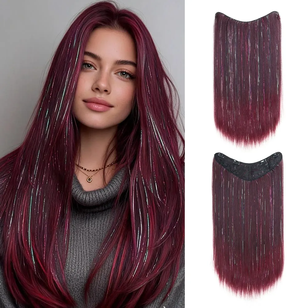 24Inch Synthetic Long Straight Clip‑in Hair Extensions Sparkling Tinsel Hair High‑Temp Fiber Hairpiece for Women Party Cosplay — image 10