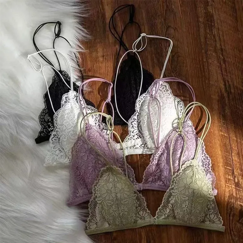 Fransk stil Sexet blonde tynd trekant bh med knap foran kvinders ring uden stål Trådløs lingeri undertøj Smuk bh bagpå — image 2