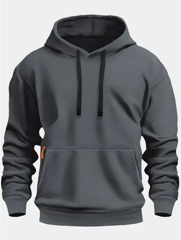 Fall/Winter New Arrival Men's Fleece Hoodie High Quality Solid Color Hooded Sweatshirt Male Fashionable Street Style Sweatshirt