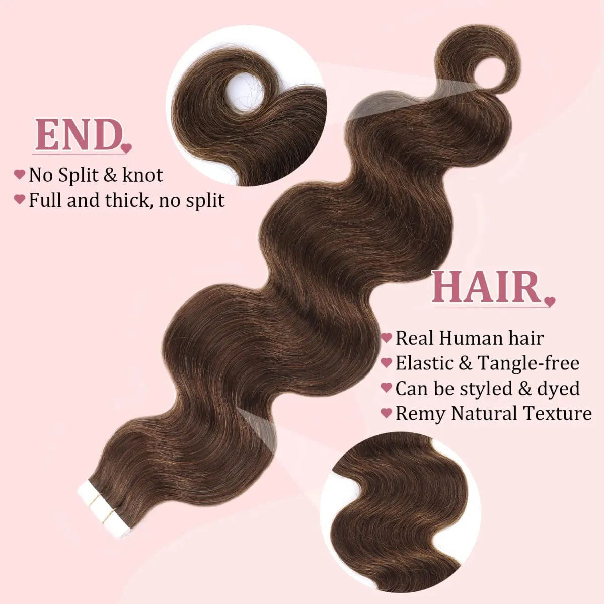 20pcs/pack Tape in Human Hair Extensions Body Wave Tape in Extensions Real Human Hair Seamless Tape in Real Human Hair Extension
