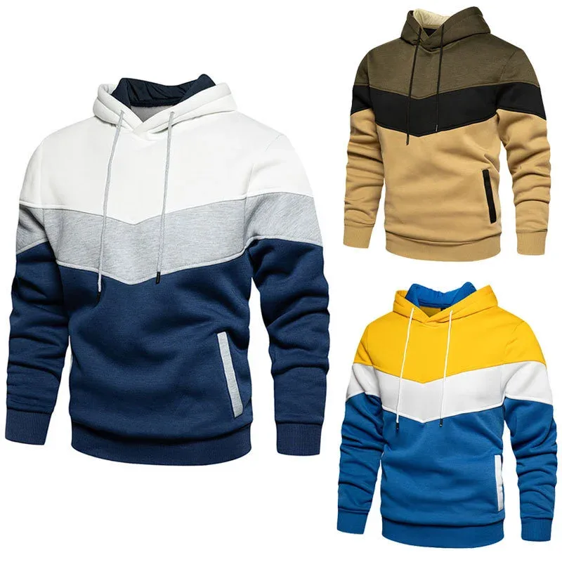 Spring Autumn Fashion splicing Men's Hoodies long sleeve Casual Hoodies Sweatshirts pure color Sweatshirt men tops Pullover — image 2