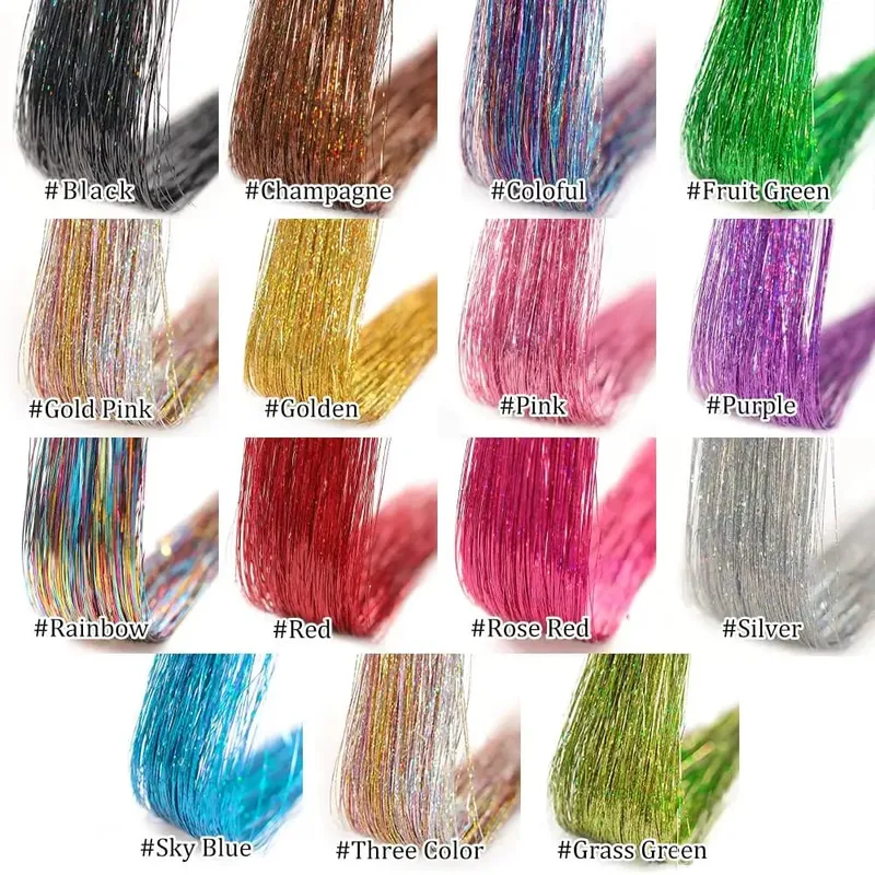 6Pcs Hair Tinsel Clip in 19.6Inch Glitter Synthetic Tinsel Hair Clip in Hair Tinsel Kit Heat Resistant Shiny Sparkle Fairy Hair — image 6