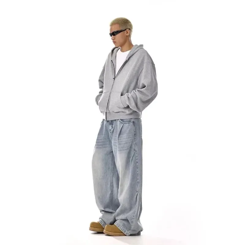 Mens Jeans Harajuku American Vintage Washed Cleanfit High Street Straight Loose Wide Leg Denim Pants Unisex Fashion Style New — image 6