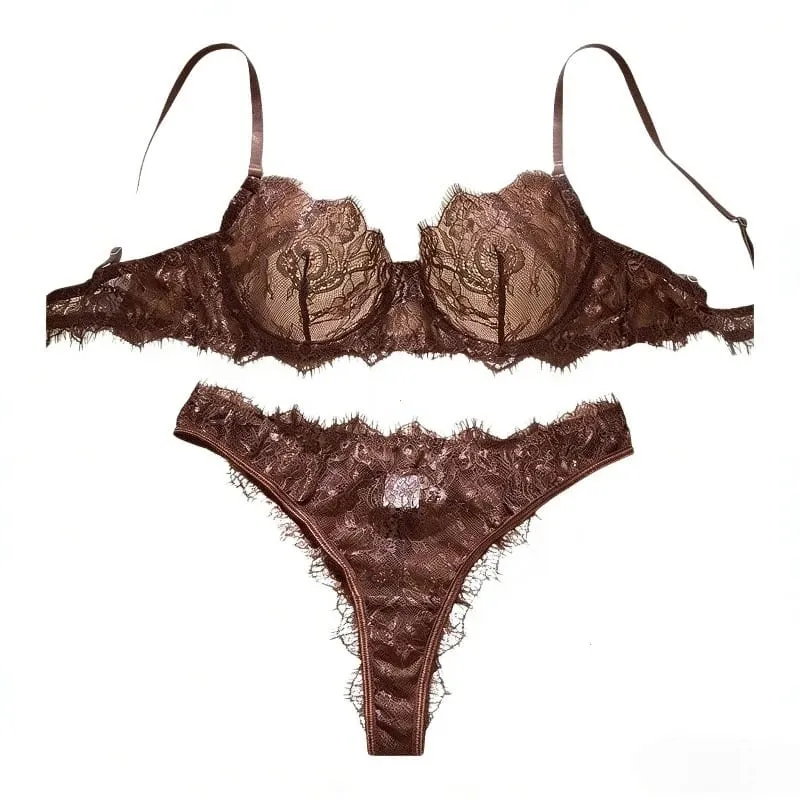 Ladies' Basic Style Thin Lace Bra and Panty Set Seamless Single Layer Eyelet Underwear Comfortable Intimate Apparel — image 1