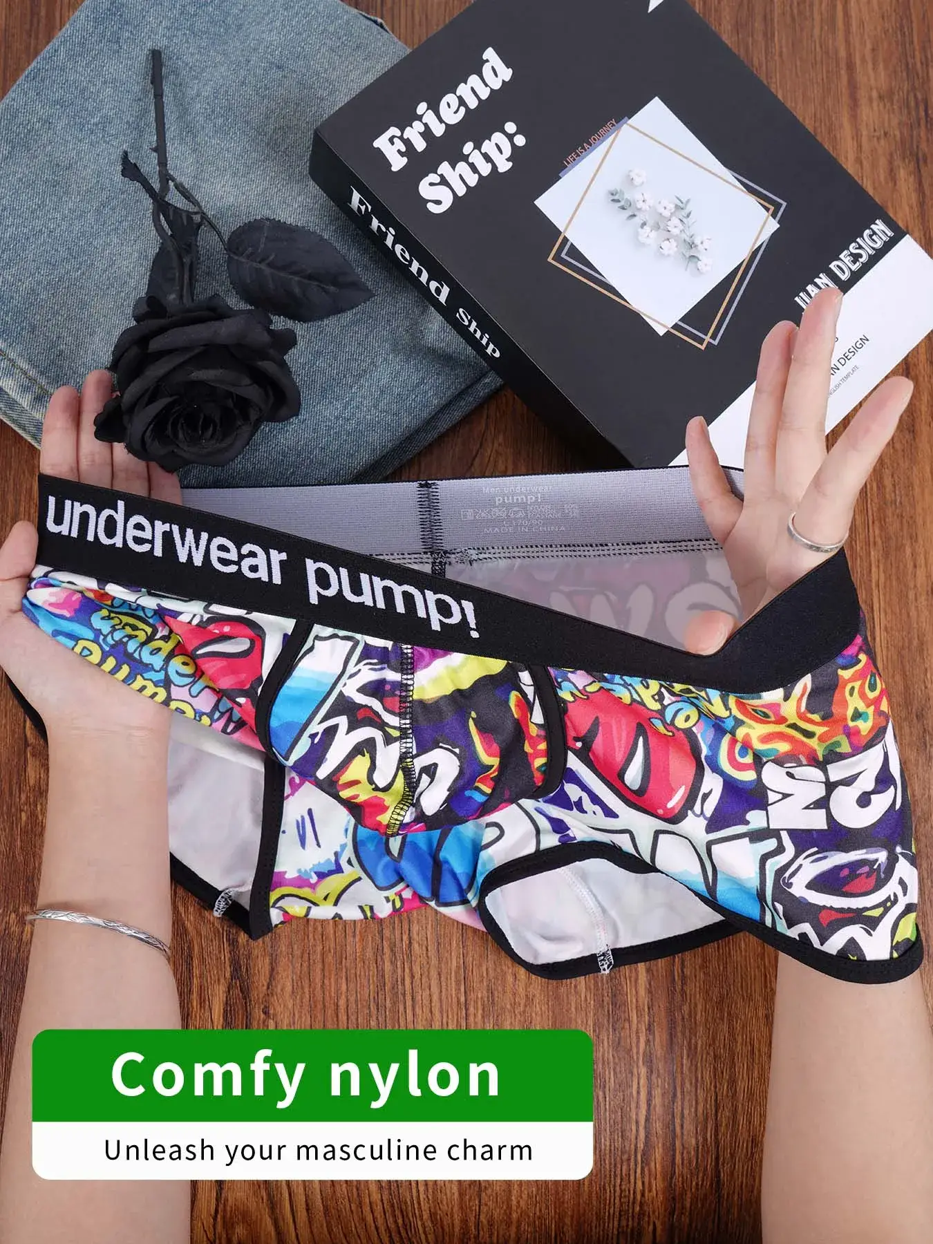 1PCS Men's Cotton Nylon Blend Boxer Briefs All-Over Graffiti Print Wide Elastic Waistband Non-Tight Fashion Sport Underwear — image 2