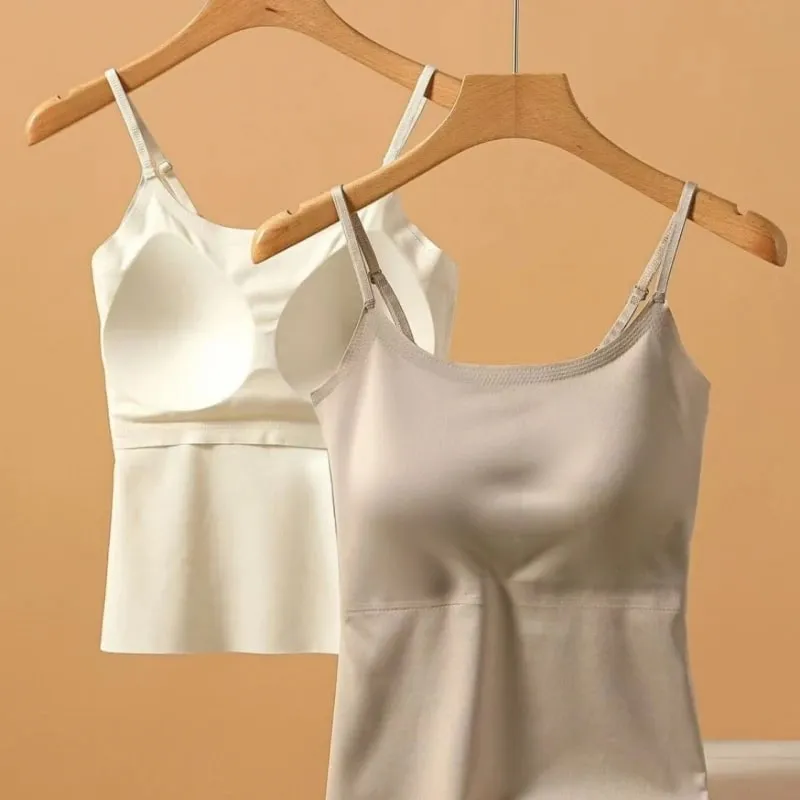 Built-in Bra Cami Tank Top Adjustable Spaghetti Strap U-Neck Padded Bust Support Shapewear Seamless Slim Undergarment Vest — image 1