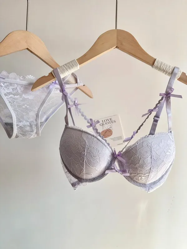 セクシーな Women Red Lace Bridal Lingerie Set Bowknot Push Up Bra Panty Small Bust Pure Style Wedding Party Intimate Underwear 32-38 — image 13