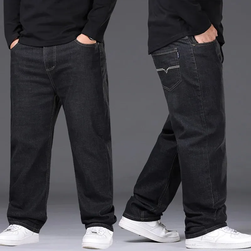 42-50 Plus Size Men's Jeans Business Casual Denim Pants High Waist Straight Leg Loose Elastic Comfortable Trousers Male Clothing — image 5