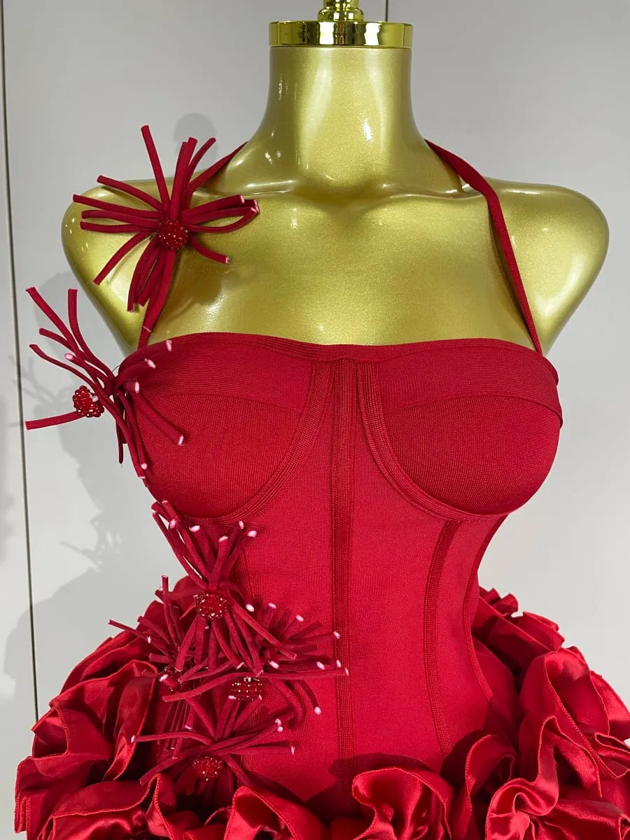 Sexy Halter Prom Gown Celebrity Club Tweedelige Set Cocktail Elegante Damesmode Luxe Verjaardagsfeestje Rood Zwart Bandage Outfit — image 5