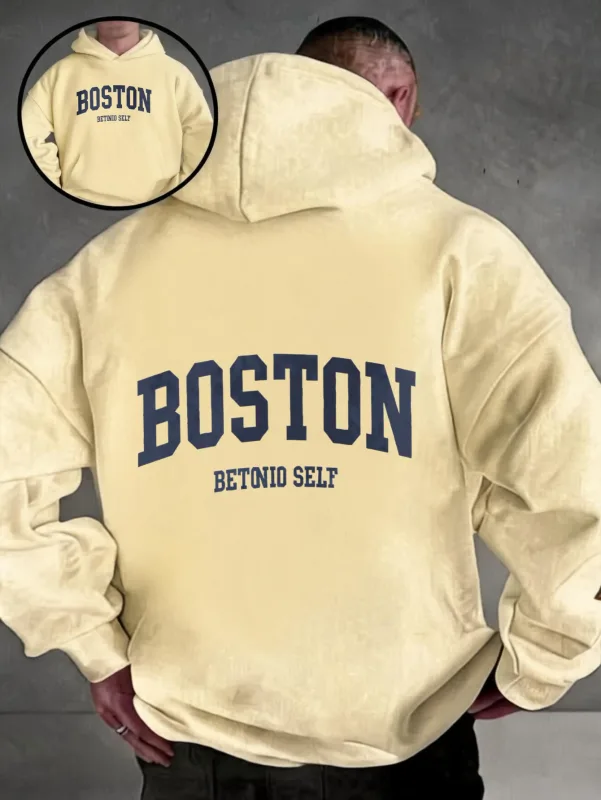 Oversized colorful hoodie, streetwear-style pullover, Boston Betonio back-print design, unisex casual wear, plus size. — image 8