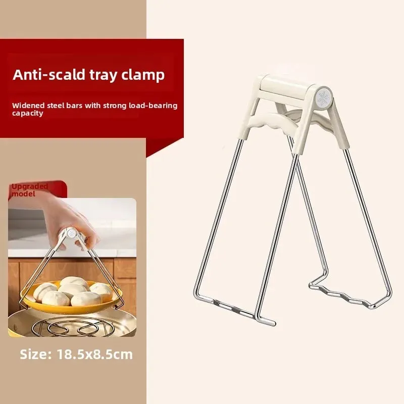 Heat Resistant Bowl Tongs Kitchen Utensils Steamer Stainless Steel Plate Elevator Cooking Safety Clamp Tool