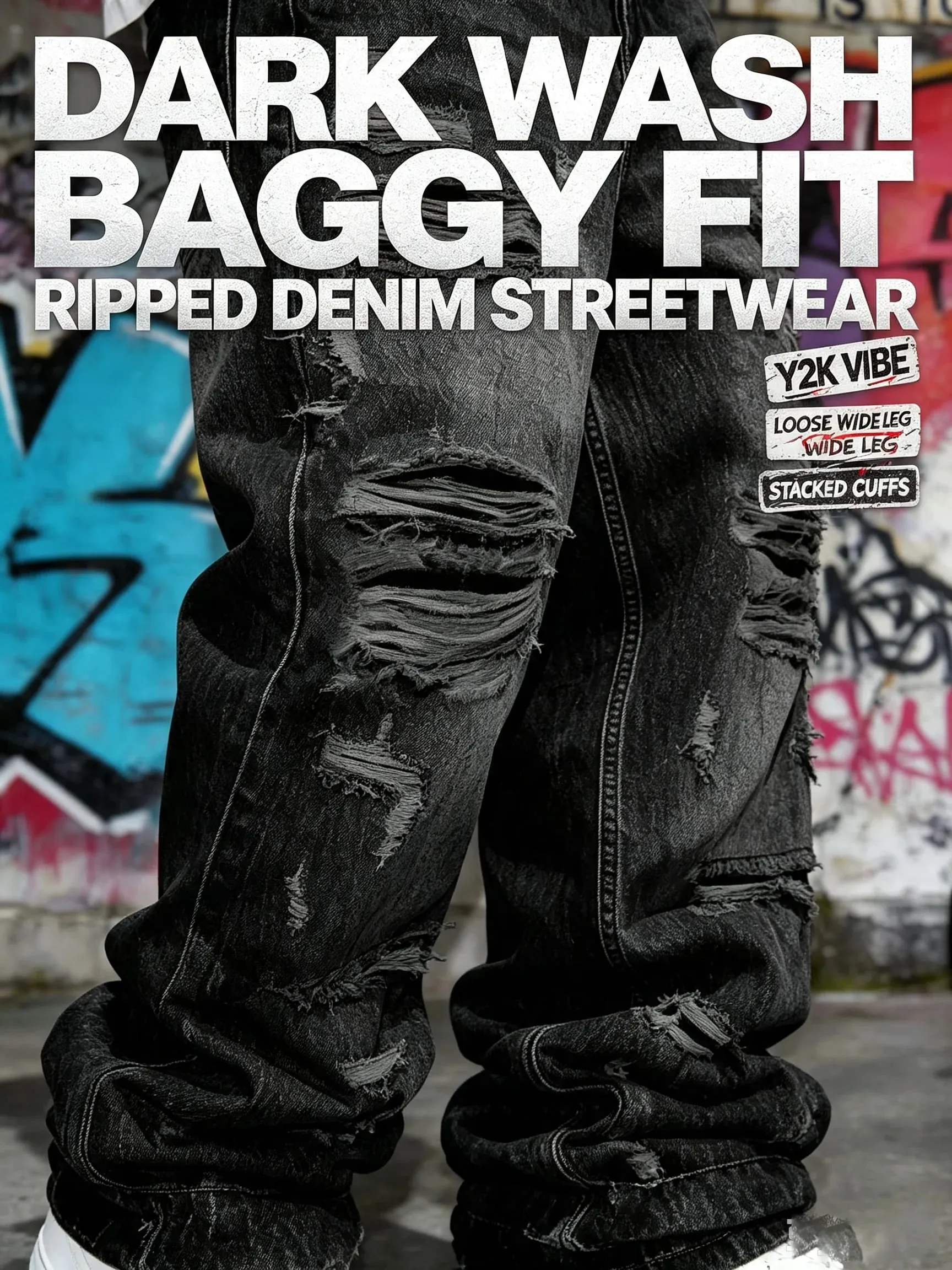 Men Black Ripped Baggy Jeans Y2K Streetwear Denim Pants Vintage Punk Distressed Loose Trousers Drip Swag Alternative Clothes Man — image 5
