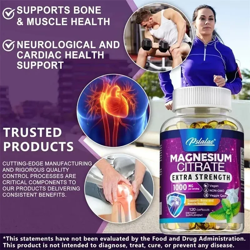 Magnesium Citrate 1000 Mg - Supplement for Stress Relaxation Bone Sleep Heart Health Nerve Muscle & Metabolism — image 3