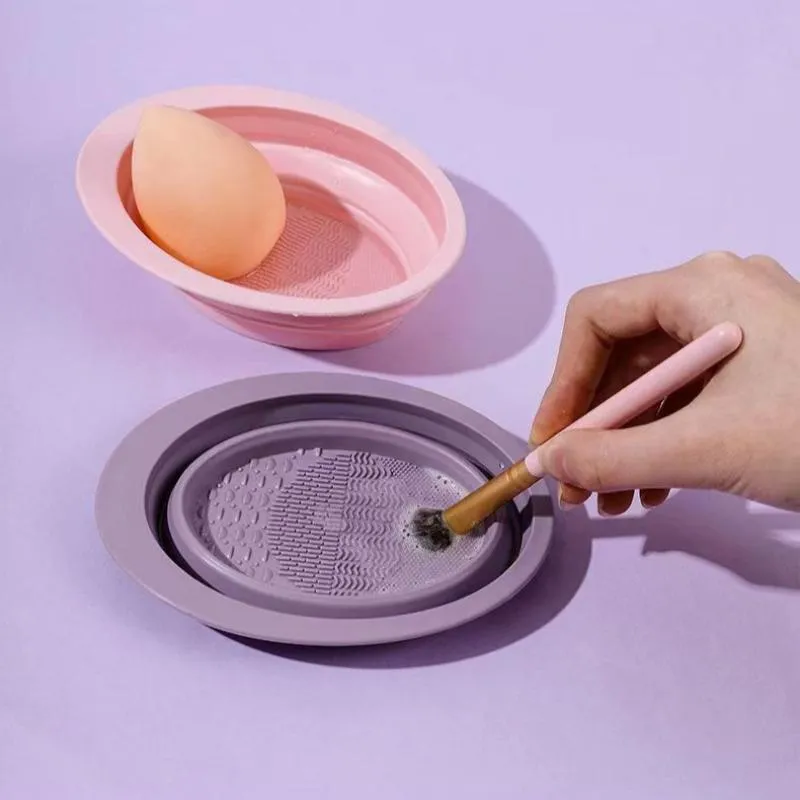 Wash Clean Mat Beauty Tools Scrubber Box Soft Silicone Makeup Brush Cleaner Folding Powder Puff Cleaning Bowl Eyeshadow Brushes