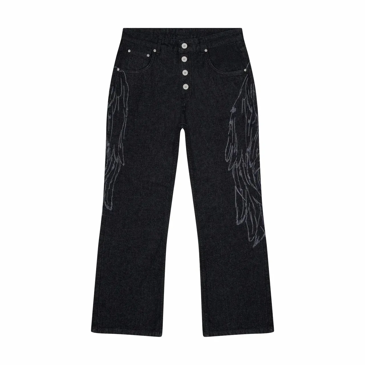 Black Winged Angel Skull Embroidered Baggy Denim Jeans Men Y2K Streetwear Vintage Oversized Cotton Casual Hip Hop Fashion Pants — image 9