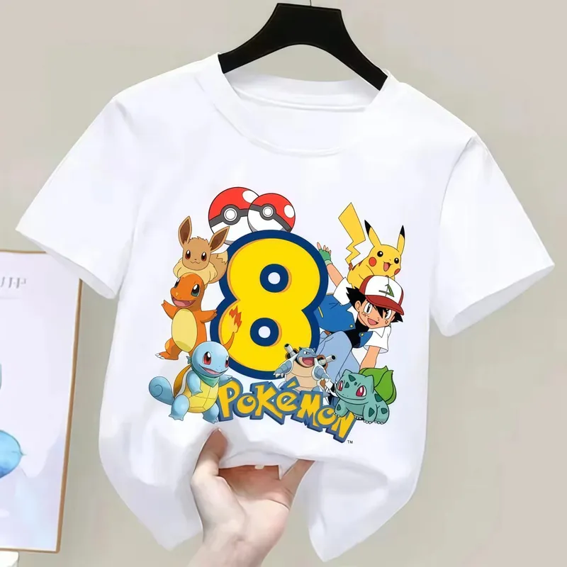 2026 Pikachu Kids Children T Shirts Birthday Number 1-9 Printed T Shirt Boys Girls Summer Short Sleeves Tops Children Clothing — image 14