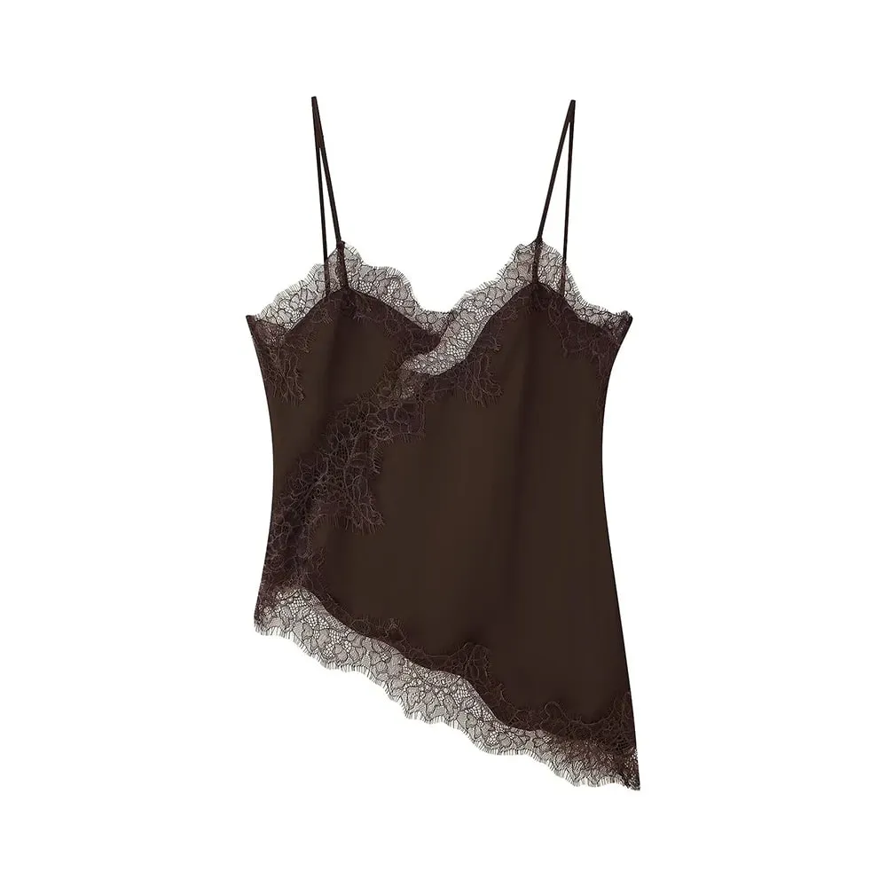 Women Sexy Satin Lace Trim Cami Tops Silk V Neck Spaghetti Strap Tanks Tops Y2k Coquette Loose Going Out Camisoles Streetwear — image 10