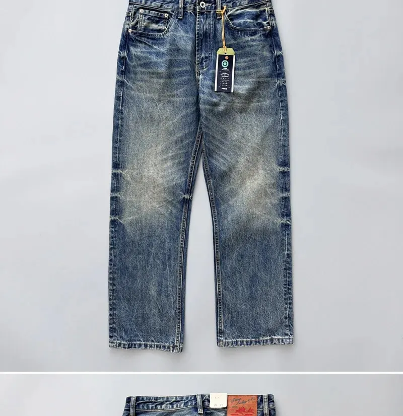 2026 Spring New Arrival Light Blue Straight-Leg Denim Jeans for Men American Retro Washed Blue Denim with Whisker Effect Pants — image 9
