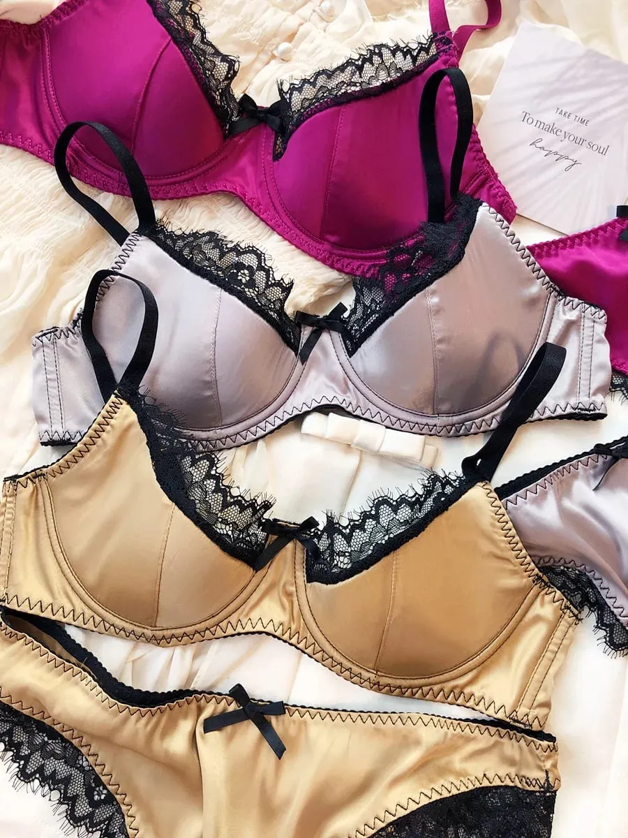 Lencería de copa fina de encaje Sexy para mujer, juego de sujetador francés de realce, tela de seda de alta calidad, ropa interior cómoda y transpirable, conjunto íntimo — image 2