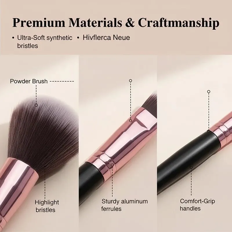 Professional 16PCS Makeup Brushes Set - Soft Fluffy Bristles for Eye Shadow Foundation Premium Leather Case Luxe Textured Cosmet — image 3