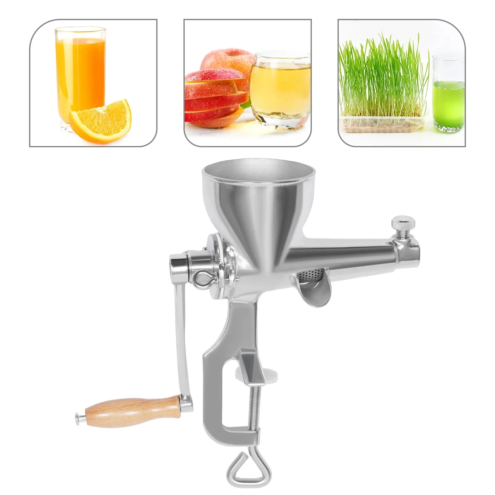 Manual Juice Squeezer – 304 Stainless Steel – C-Clamp Base – 3.54" Inlet – for Wheatgrass Vegetable Fruit – Easy Clean – Home & Commercial – Silver — image 2