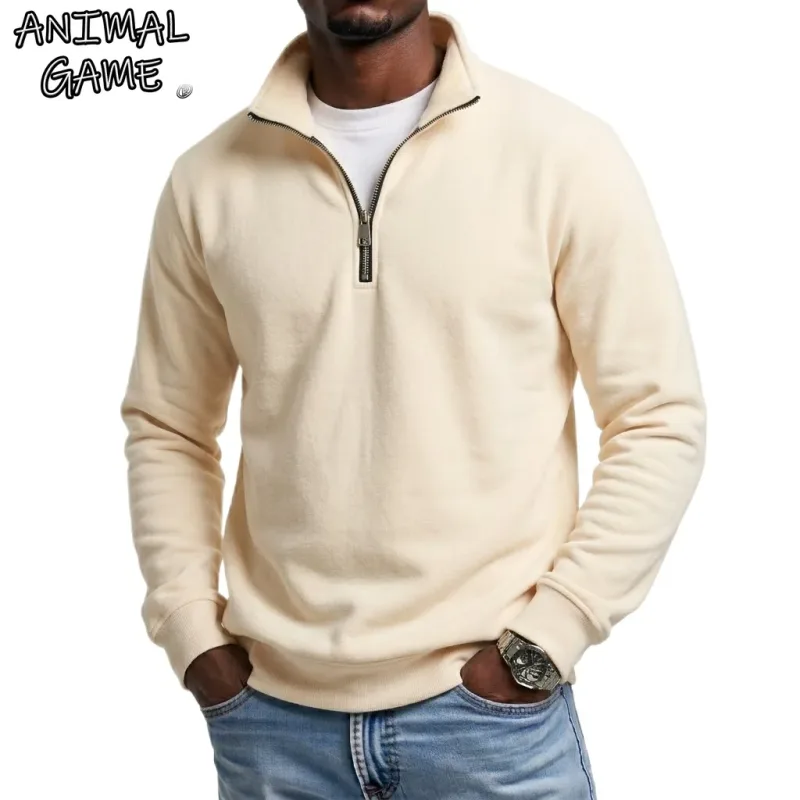 Outdoor Men Zipper Sweatshirts Spring Quarter Zip Pullover Half Zipper Hoodie for Men Gym Man Autumn Solid Men's Sweatshirt Coat — image 2
