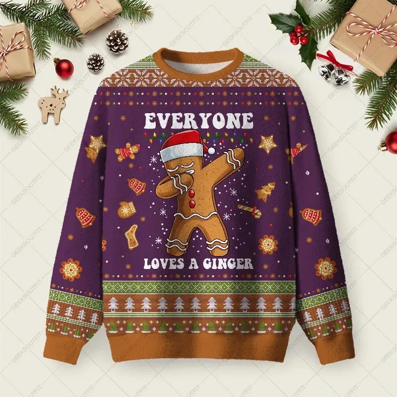3D Print Gingerbread Man Graphic Sweatshirts Funny Santa Claus Ugly Christmas Sweater Unisex Xmas 2026 Pullover Casual Clothing — image 3