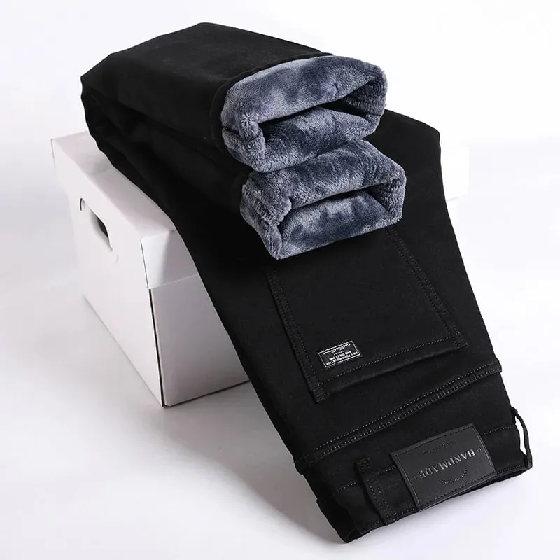 2027 New In Slim Straight Elastic Denim Winter Fleece Thick Warm Jeans Men's Pants Casual Male Clothing Fashion Plush Trousers — image 12