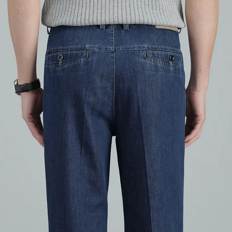 2026 Summer High Quality Clothing Men's Lightweight Straight Jeans Silk Lyocell Business Casual Thin Trousers Denim Pants — image 1
