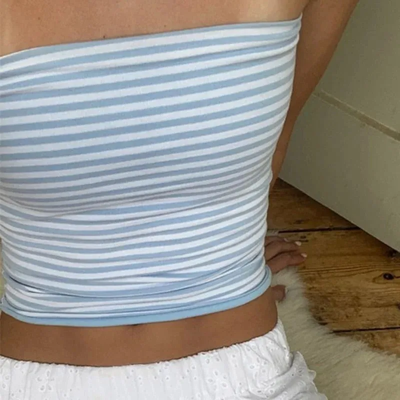 Women Cropped Tube Tops Strapless Off Shoulder Backless Short Tank Summer Party Club Striped/Solid Mini Vest 2025 New — image 7