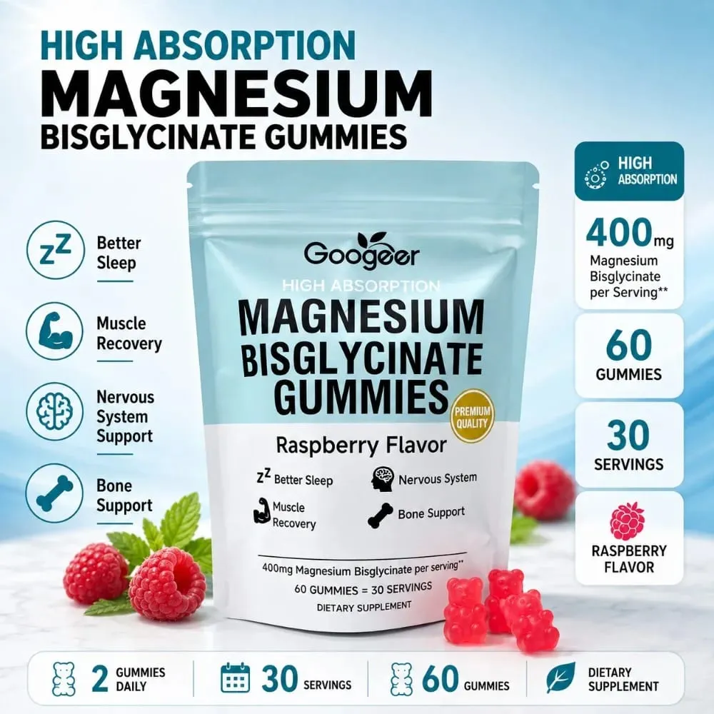 Magnesium Bisglycinate Gummies Raspberry Flavor 400mg Magnesium Vitamin D3 Zinc High Absorption 60 Count Daily Supplement — image 2