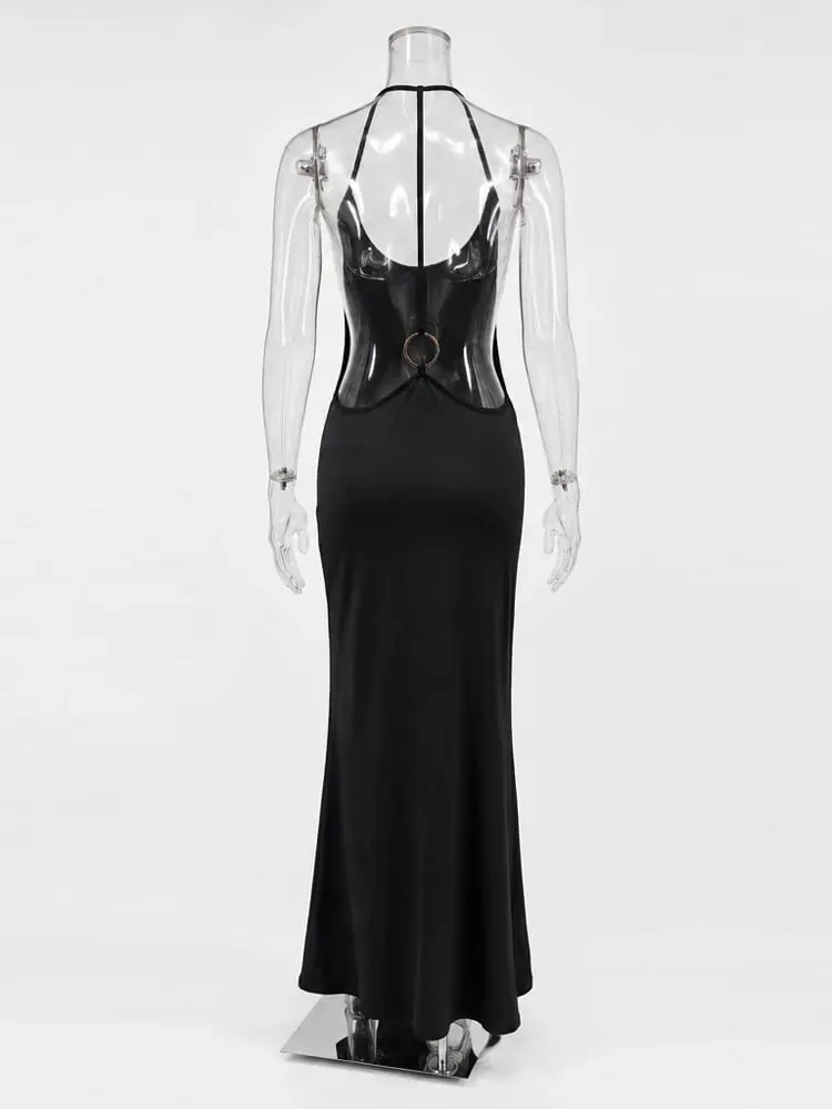 Tossy Women Halter Backless Bodycon Maxi Dress Open Back Spaghetti Strap Gold Ring Evening Party Gown Summer Beach Long Dress — image 4