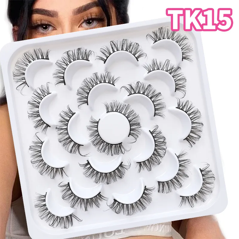 10 párů Russian DD Curl Bulk Fluffy Strip Lashes Přírodní měkké umělé řasy Opakovaně použitelné ručně vyrobené řasy pro každodenní a párty — image 6