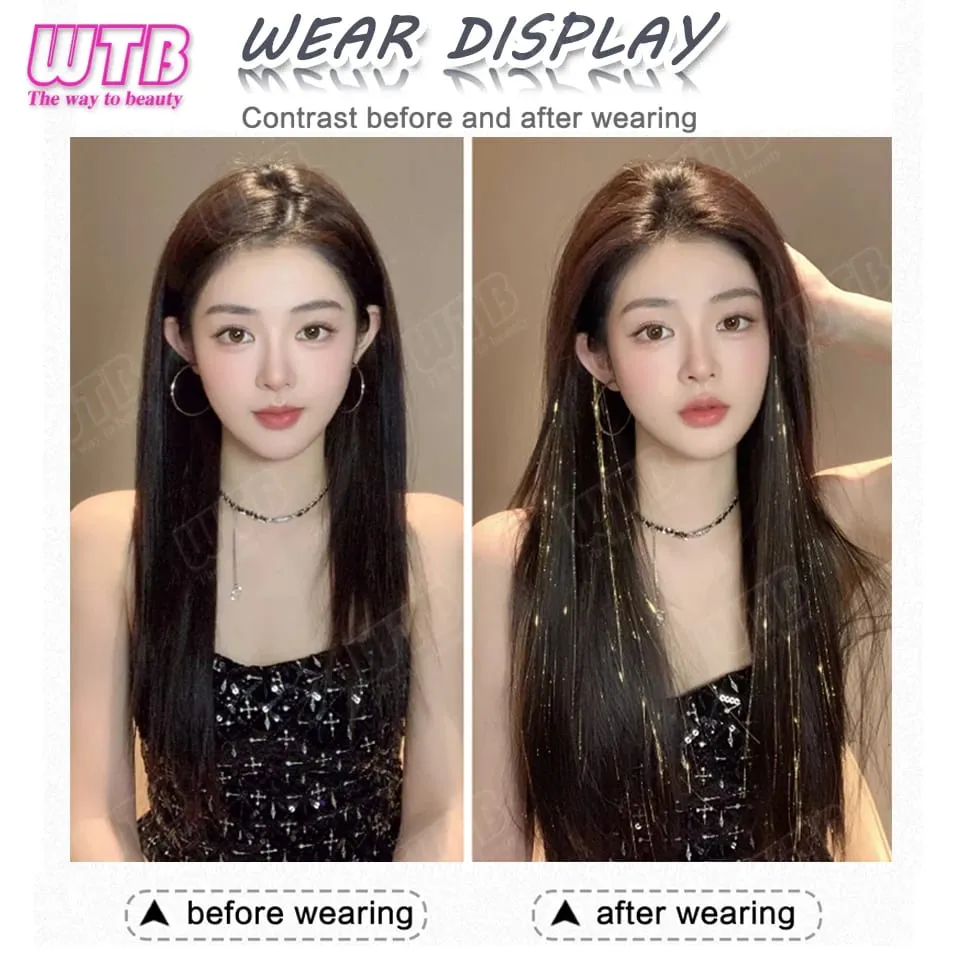 Synthetic Gold Laser Highlighted Hair Extension Wig BB Clip Style Straight Hair Extension Wig Suitable for Women's Daily Wear — image 3