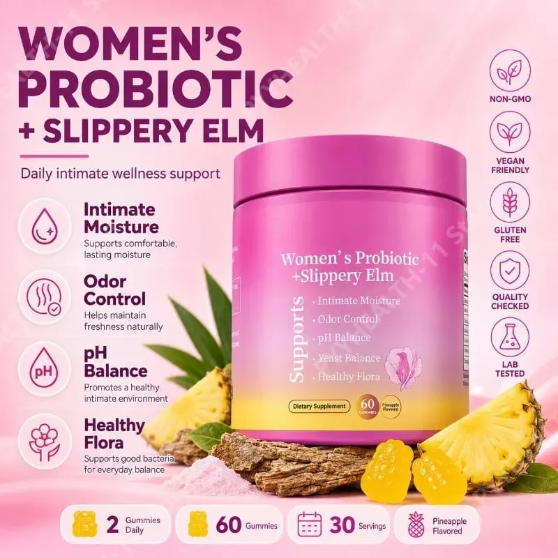 Feminine Wellness Probiotic Gummies with Slippery Elm PH Balance and Flora Support for Women Pineapple Flavor 60 Count — image 1