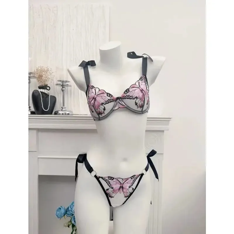 French Luxury Embroidery Sheer Lace Lingerie Set Lift Thin Cup Plus Size Big Bust Minimize Soft Transparent Intimate Wear 34-40 — image 6