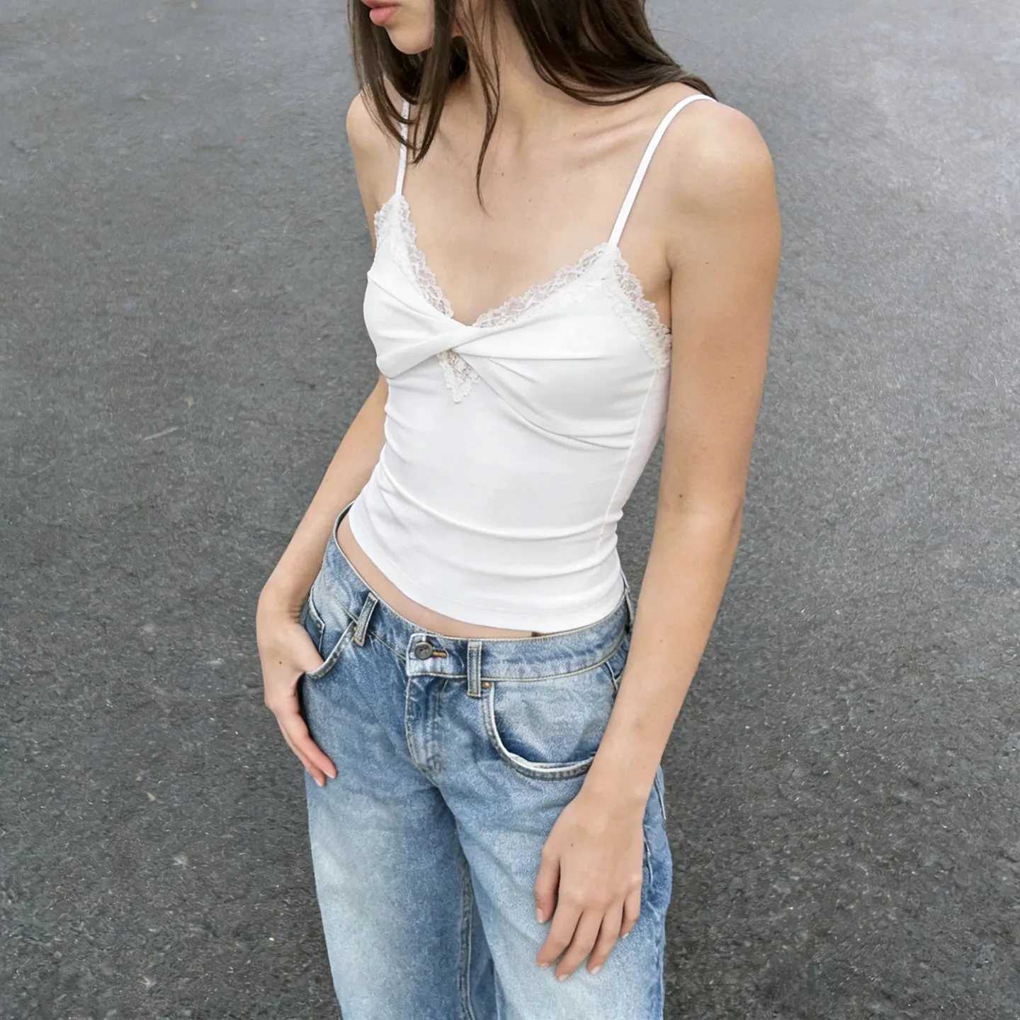Coquette Lace V Neck Twist Front Cami Top Spaghetti Strap Slim Camisole Y2K Daily Sleeveless Tank Top Casual Summer New — image 3