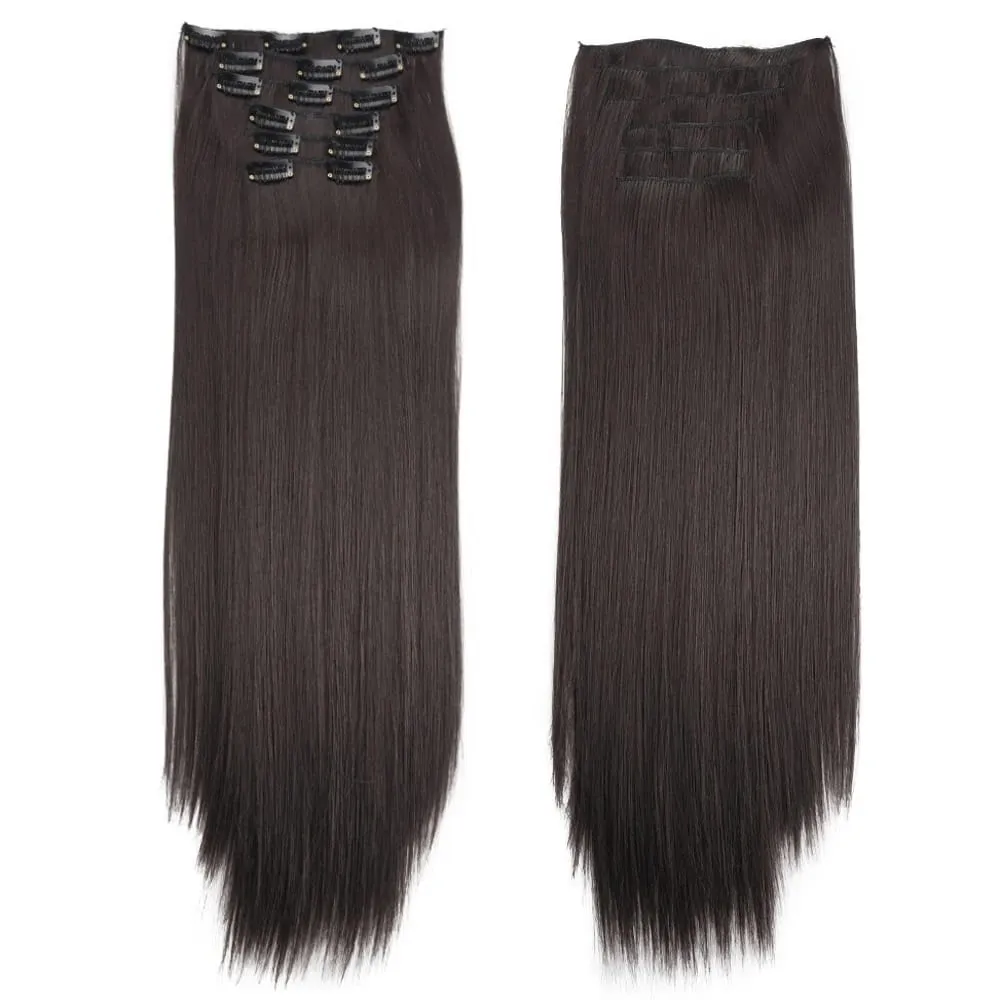 6PC Long Clip in Hair Extensions Brown Synthetic Straight Clip-in Hairpieces 24 inch Straight Hair Piece Extensions for Women — image 8