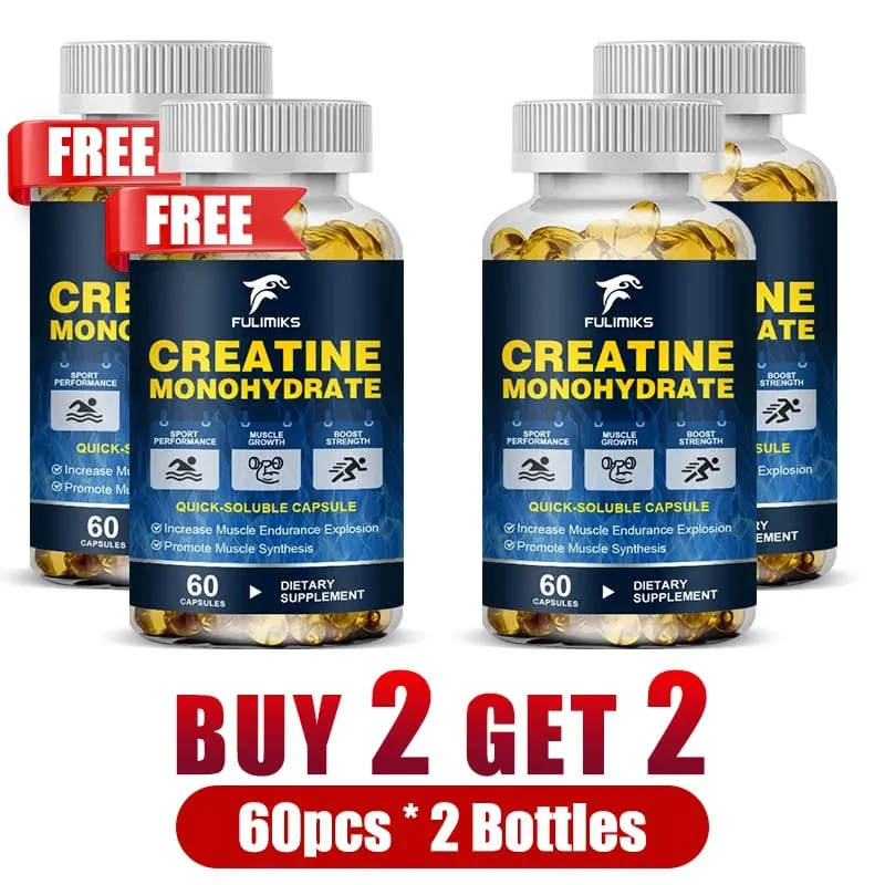 Buy 2 Get 2 Free! Premium Creatine Monohydrate Capsules Support Muscle Growth Strength Gains & Exercise Performance Men