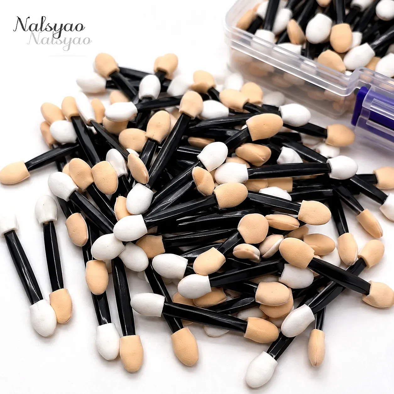 50/100/200PCS Dual-Sided Sponge Eyeshadow Applicators with Container – Long Handle Disposable Makeup Brushes Tool — image 5